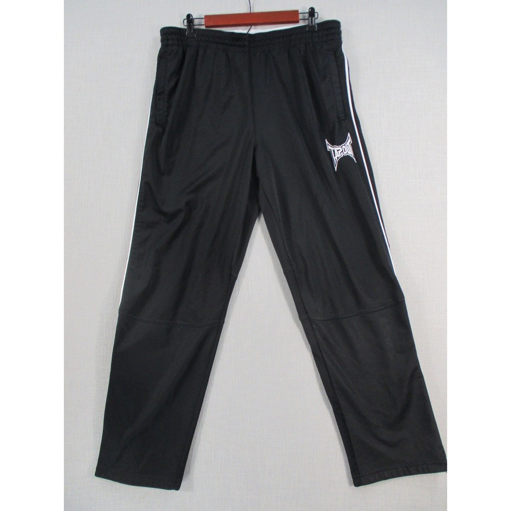 Vintage Y2k Tapout Track Pants Black White Side Stripe MMA Athletic Jogger Large